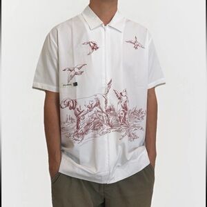 Students White Graphic Zip-Up Shirt Artsy Print Rare Designer Style Size L